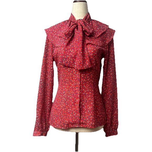 Vintage Levi’s Women’s Floral Ruffle Tie Neck Blouse Size 6 Boho Chic Retro - Picture 1 of 7
